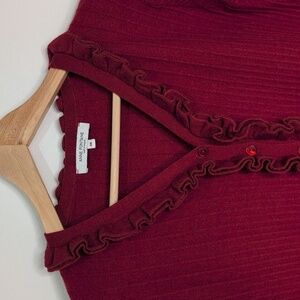 Anne Fontaine Burgundy Ruffle Sweater